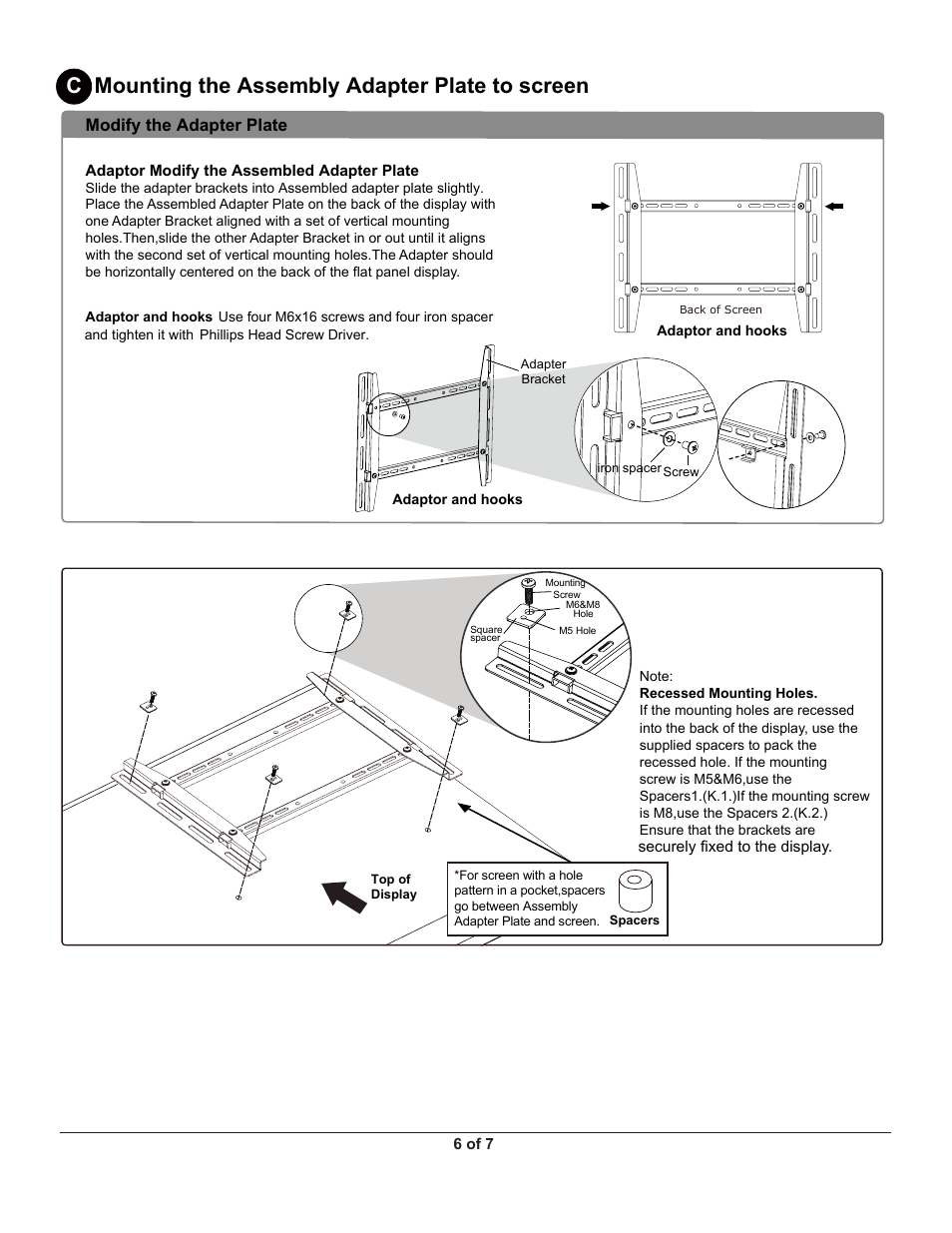 Mua46 6.pdf, Mounting the assembly adapter plate to screen, Modify the adapter plate | Monoprice 7845 MUA-46 User Manual | Page 6 / 7