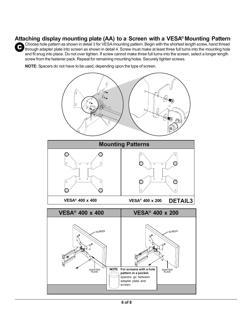 Mda46 6.pdf, Mounting pattern, Mounting patterns | Vesa, Detail3 | Monoprice 7846 MDA-46 User Manual | Page 6 / 8