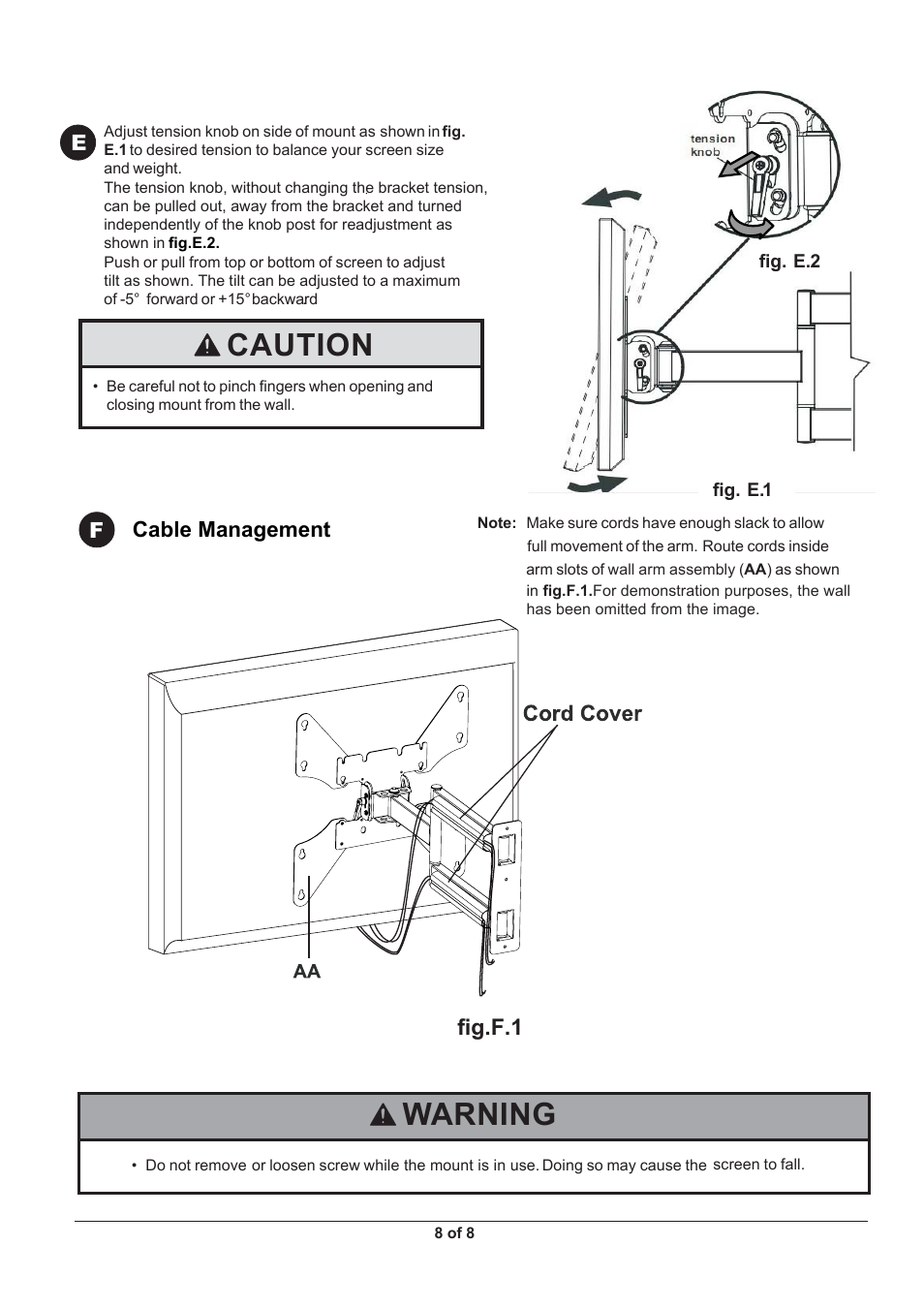 Mda46 8.pdf, Warning, Caution | Fig.f.1, Cable management | Monoprice 7846 MDA-46 User Manual | Page 8 / 8