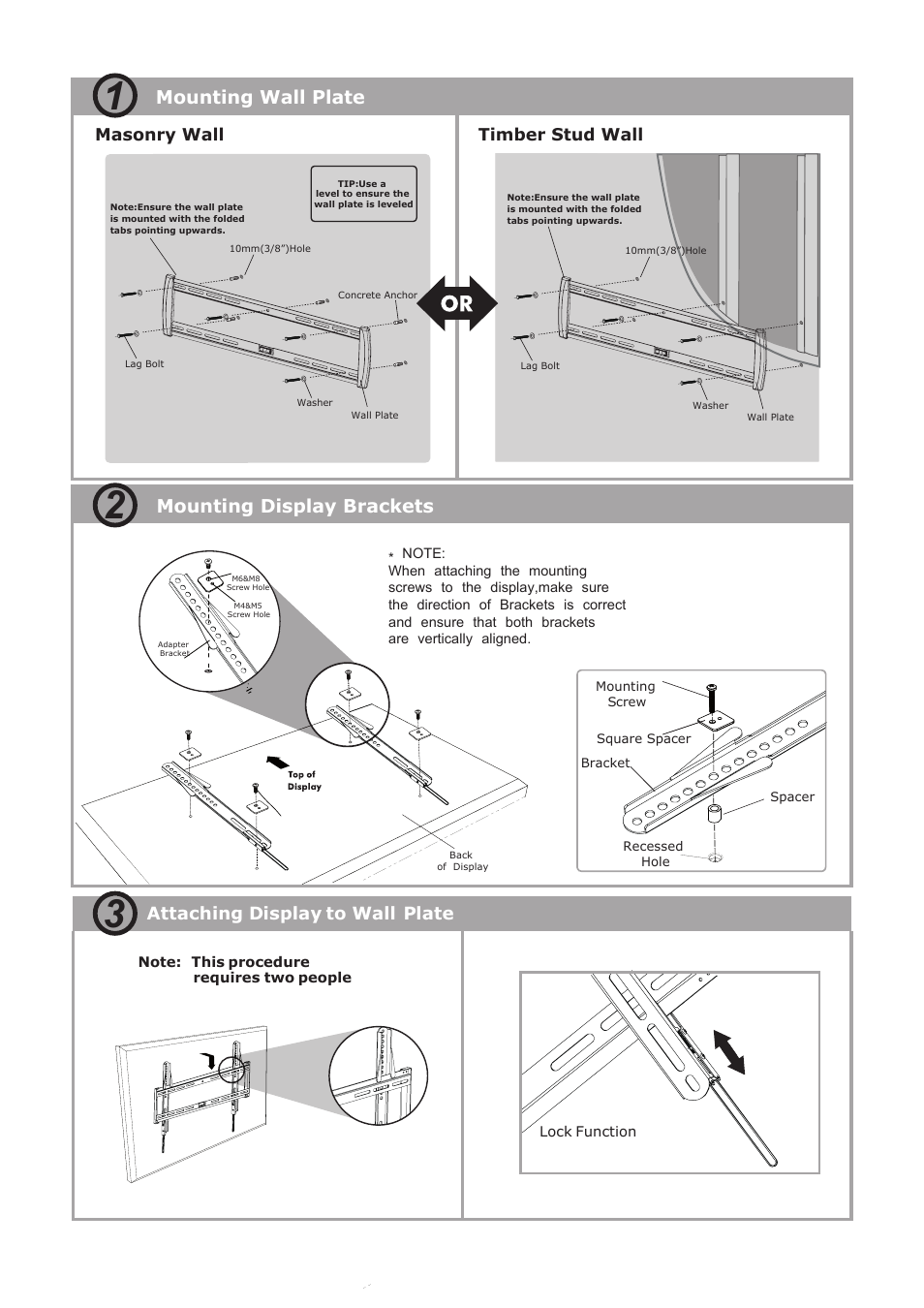 Dsf52 3.pdf, Mounting wall plate mounting display brackets, Attaching display to wall plate | Monoprice 7847 MDSF52 User Manual | Page 3 / 3