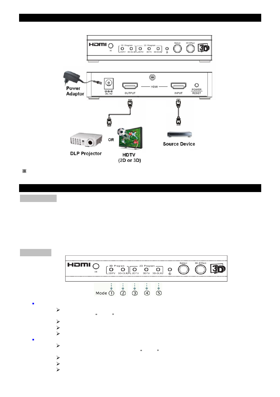 Connection illustration, Connection & operation, Connection | Operation | Monoprice PID 8048 HT3D-110 User Manual | Page 2 / 7
