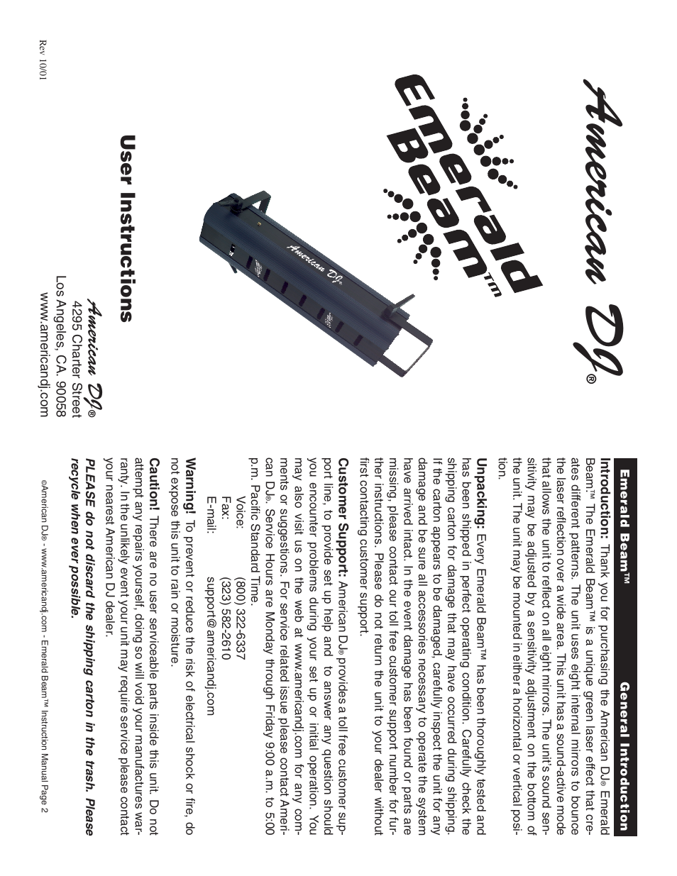American DJ Emrald Beam User Manual | 4 pages