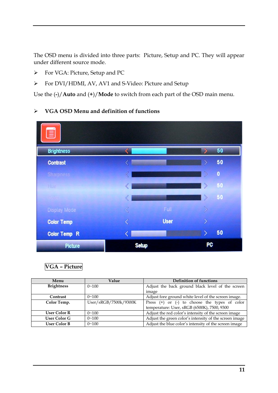 2 osd menu | Monoprice 6977 17-inch Professional CCTV Monitor User Manual | Page 16 / 26