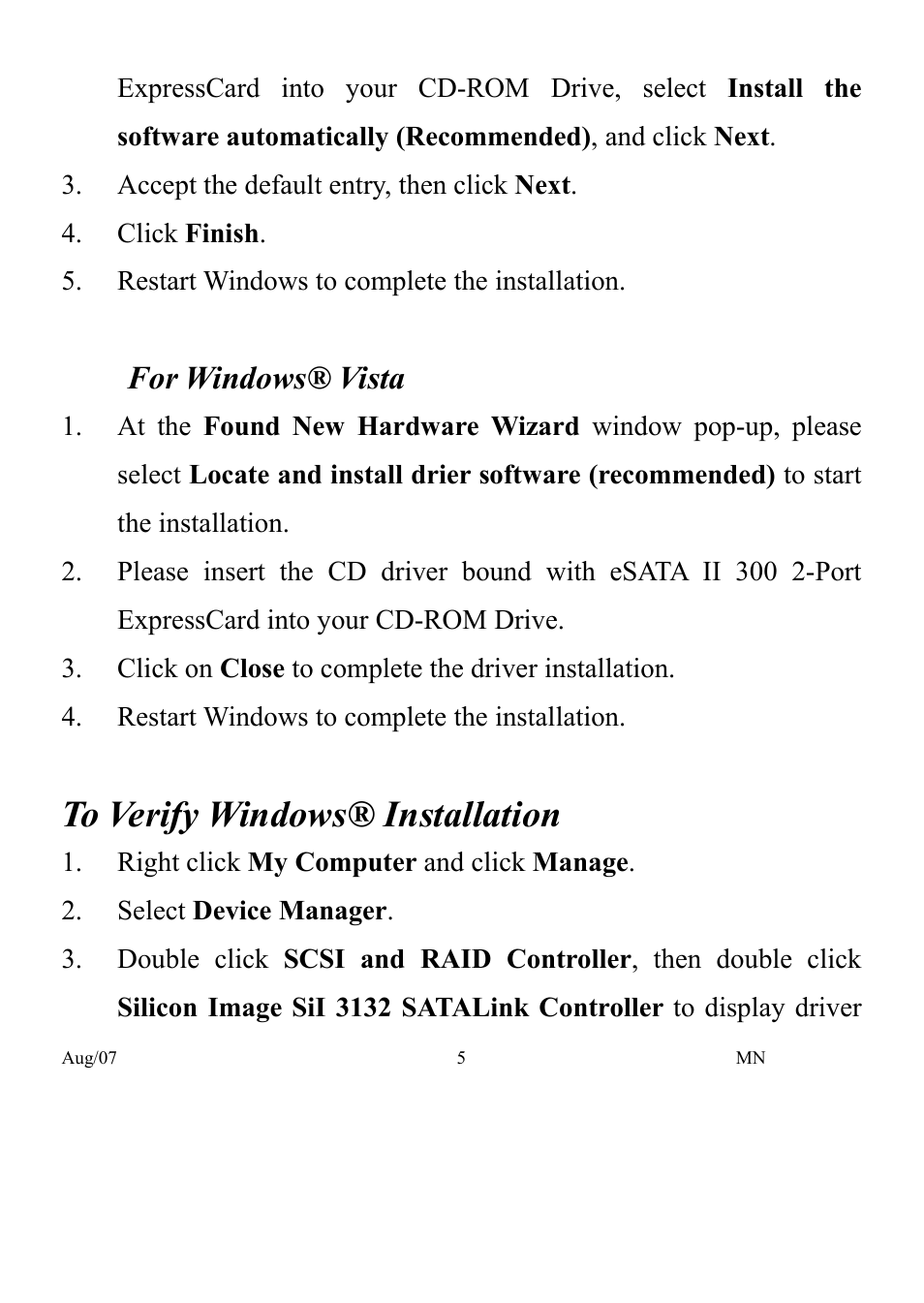 Monoprice 7004 2-port eSATA 2 CardBus PCMCIA ExpressCard User Manual | Page 5 / 6