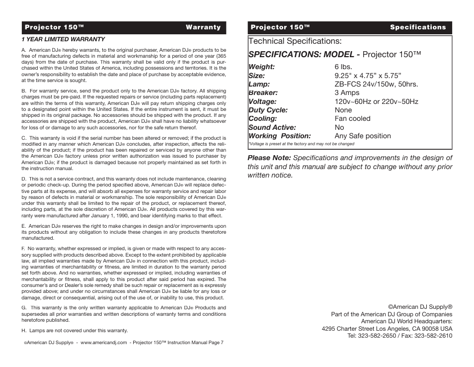 American DJ 150 User Manual | Page 4 / 4