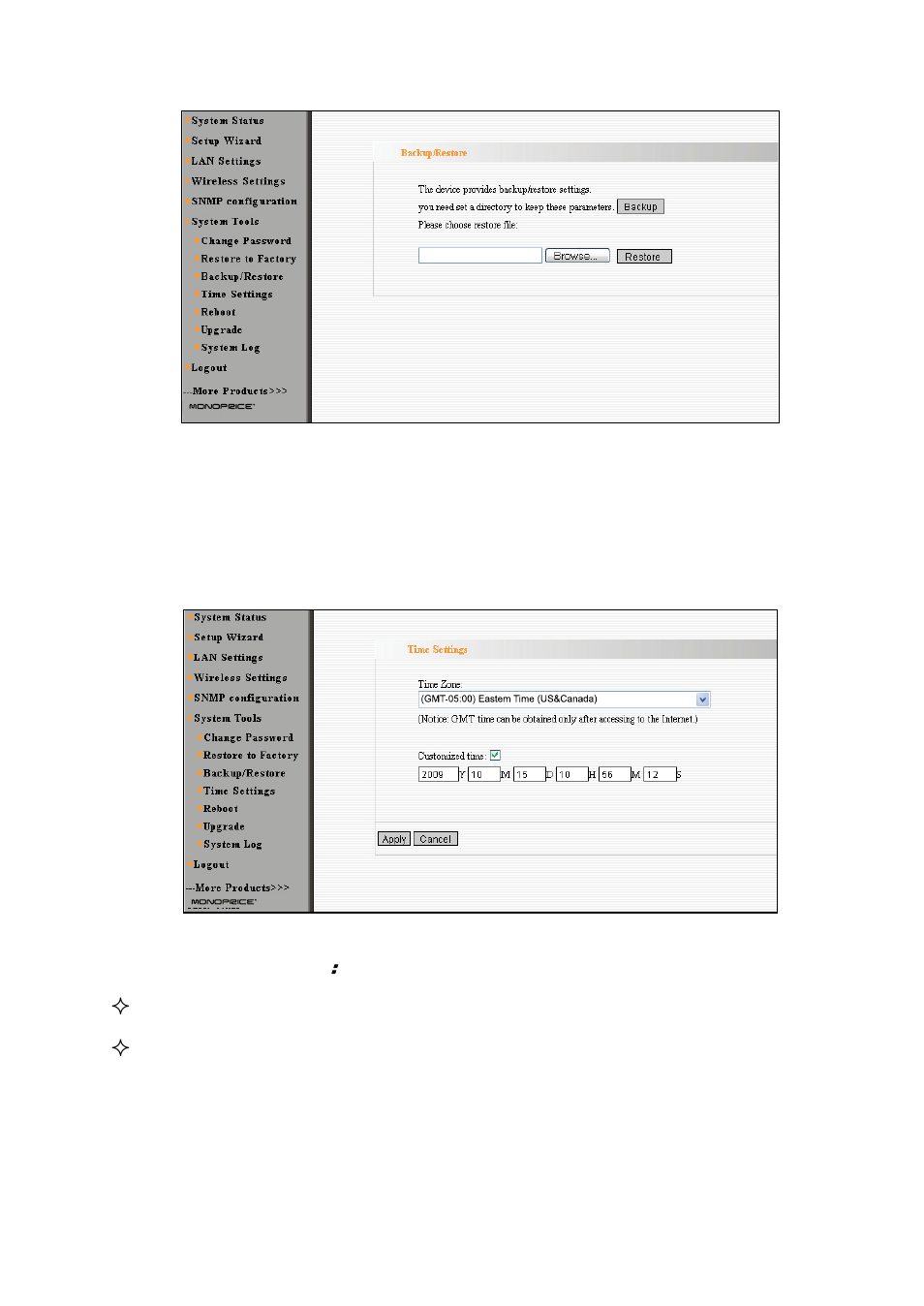 4 time settings, 5 reboot system | Monoprice 8744 PoE Wireless Access Point User Manual | Page 36 / 45