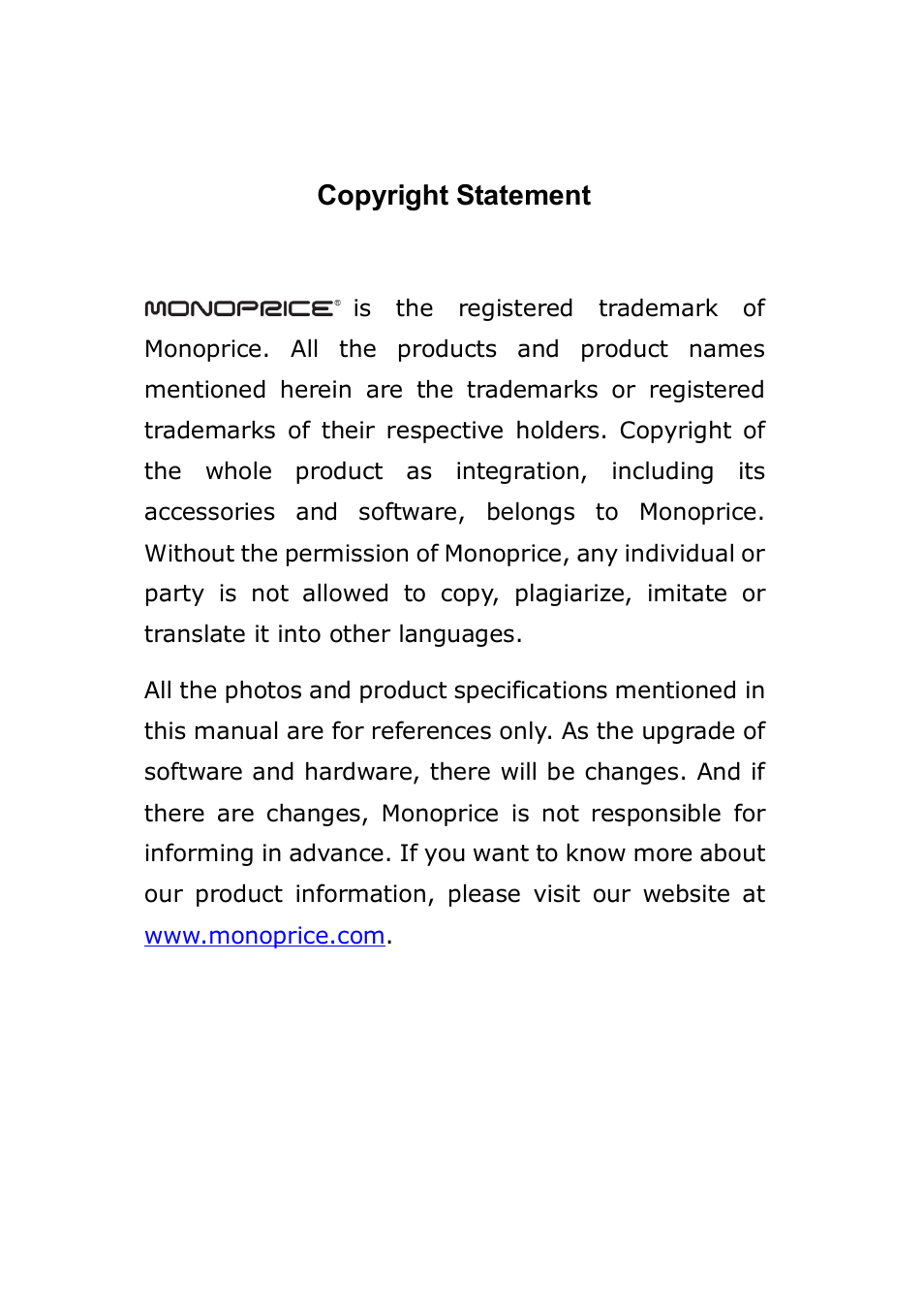 Copyright statement | Monoprice 8745 Wireless N PoE Access Point User Manual | Page 2 / 80