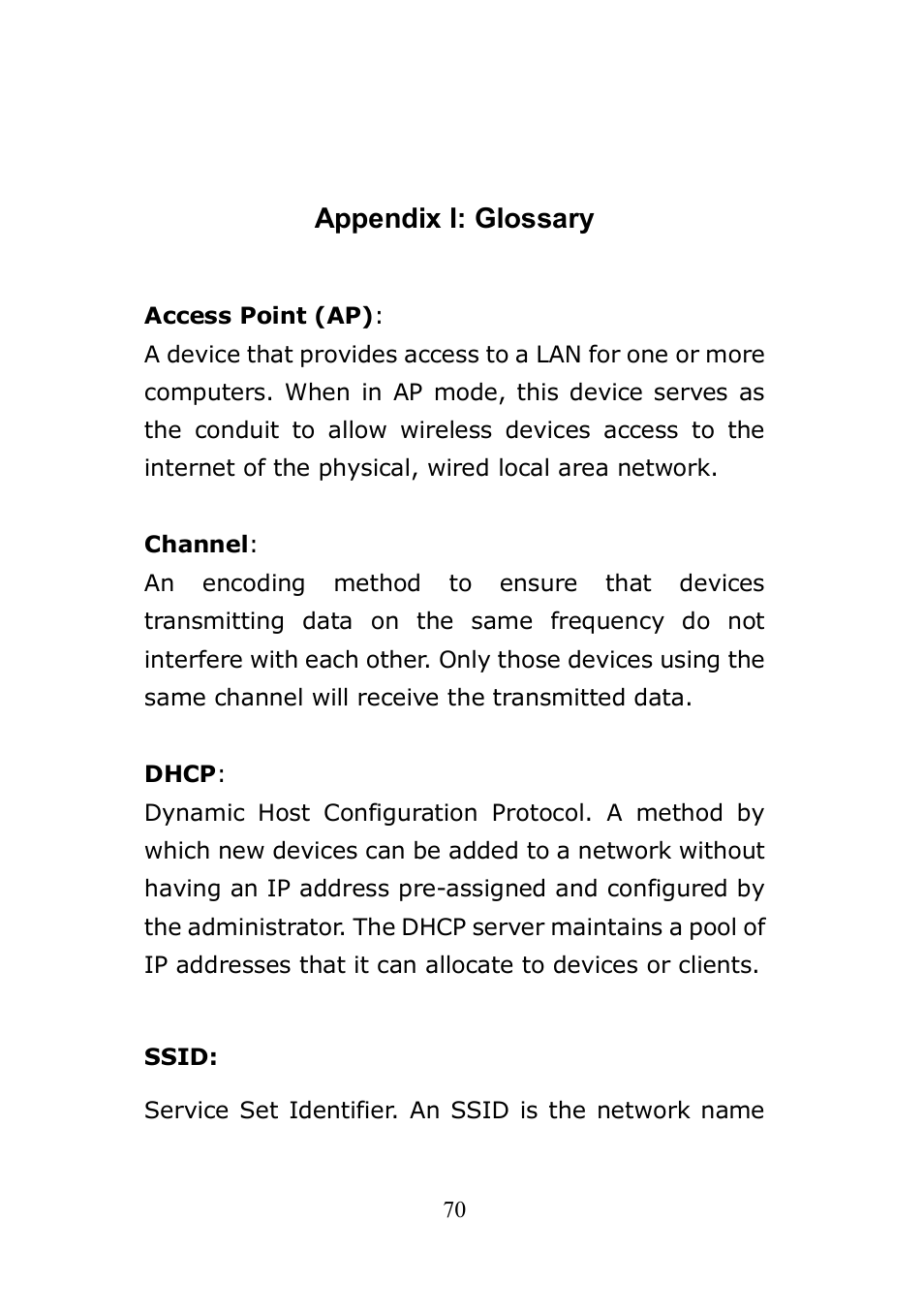 Appendix i: glossary | Monoprice 8745 Wireless N PoE Access Point User Manual | Page 74 / 80