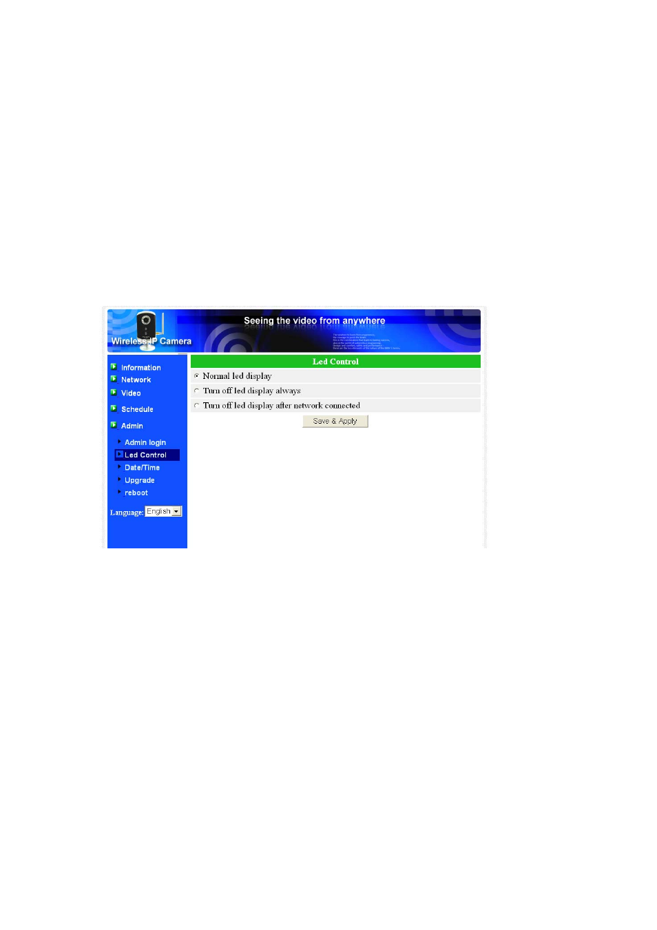 Isplay, Ontrol, Led display control | Monoprice 9204 IP Camera User Manual | Page 33 / 51
