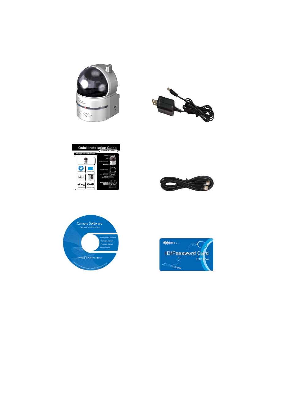 Package contents | Monoprice 9206 Pan/Tilt/Zoom IP Camera User Manual | Page 49 / 56