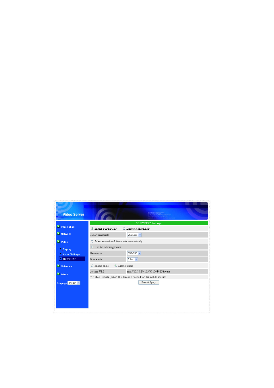 3gpp/rtsp, Settings, 3gpp/rtsp settings | Monoprice 9207 IP Camera Converter User Manual | Page 21 / 50