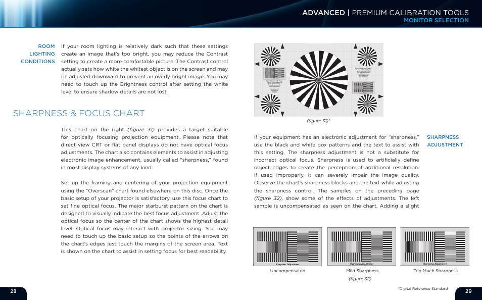 Sharpness & focus chart, Advanced | premium calibration tools | Monoprice 9497 Disney World of Wonder User Manual | Page 16 / 29
