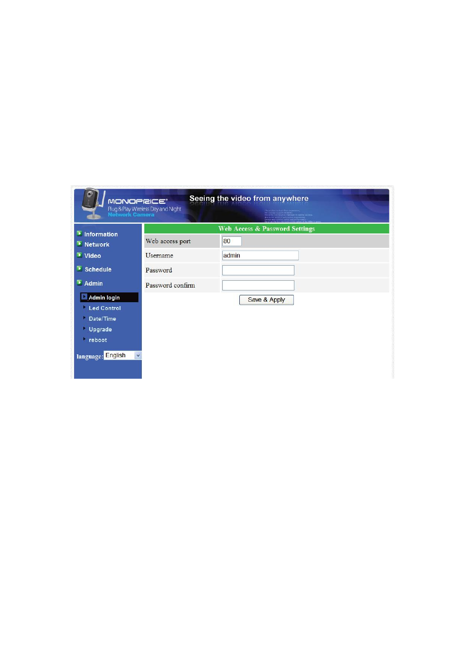 Admin | Monoprice PID 9205 Plug Play Wireless Day and Night Network IP Camera with Audio MPEG4 User Manual | Page 35 / 51