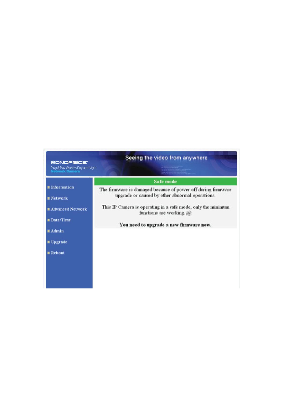 Safe mode | Monoprice PID 9205 Plug Play Wireless Day and Night Network IP Camera with Audio MPEG4 User Manual | Page 39 / 51