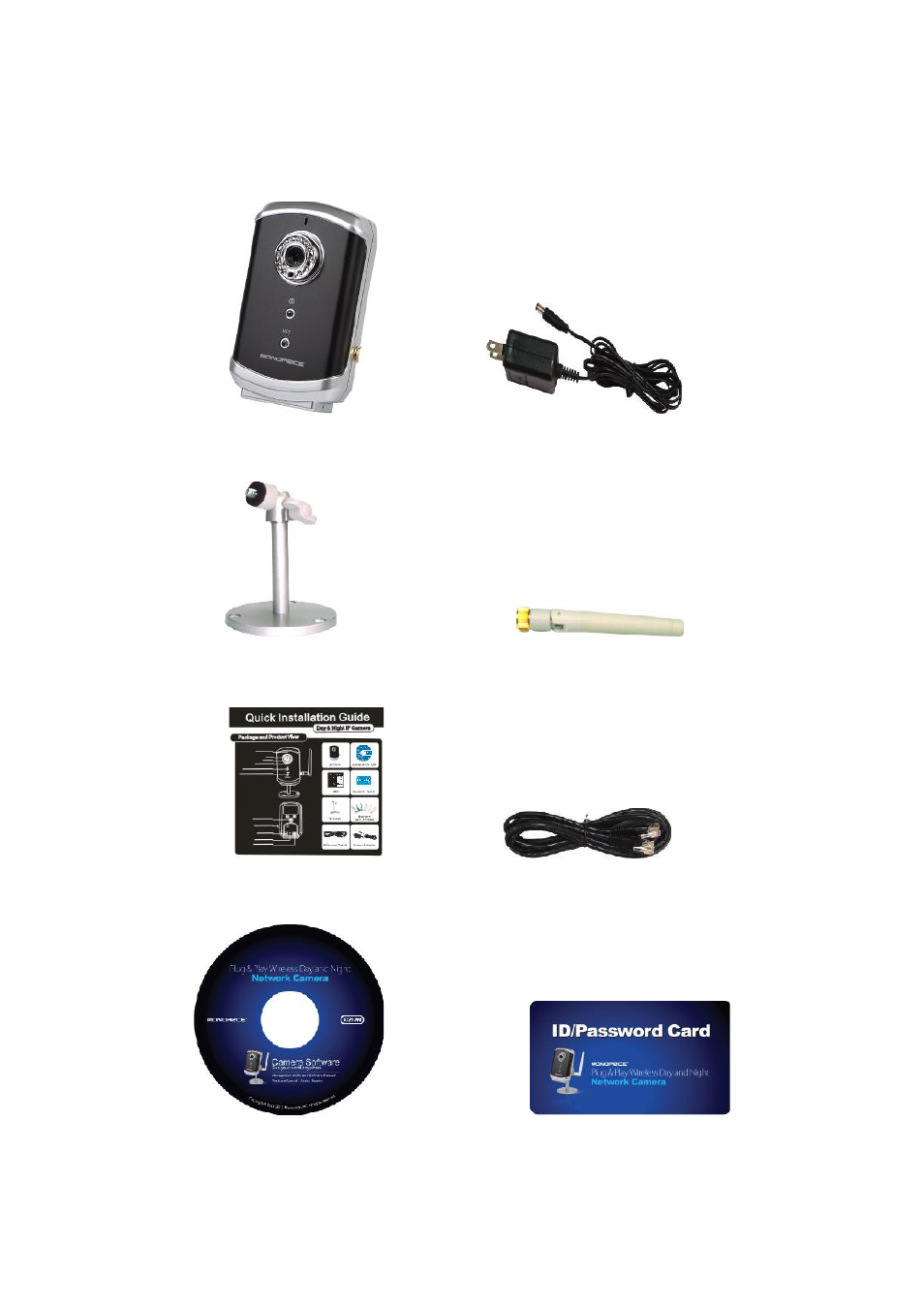 Package contents | Monoprice PID 9205 Plug Play Wireless Day and Night Network IP Camera with Audio MPEG4 User Manual | Page 44 / 51