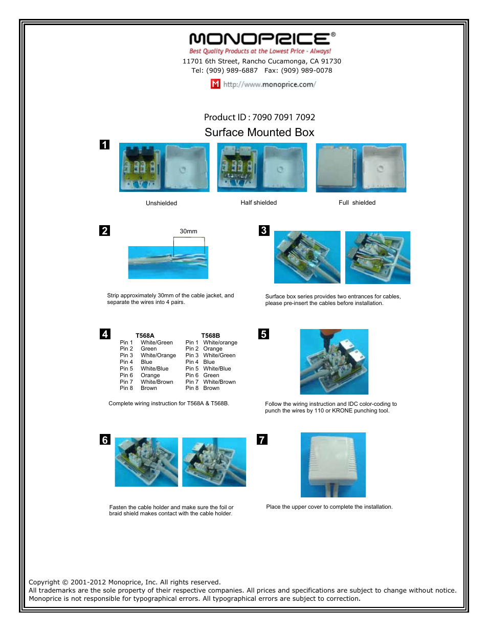 Monoprice 7093 Cat6e Surface Mount Box User Manual | 1 page