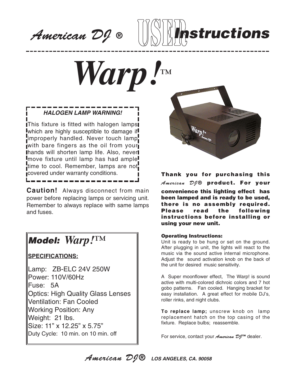 American DJ Warp! User Manual | 1 page