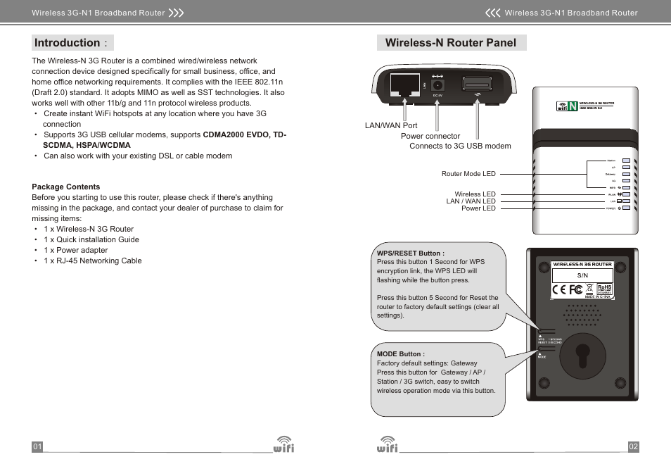 Wireless-n router panel, Introduction | Monoprice 8069 Portable Wireless-N 3G Router User Manual | Page 3 / 12