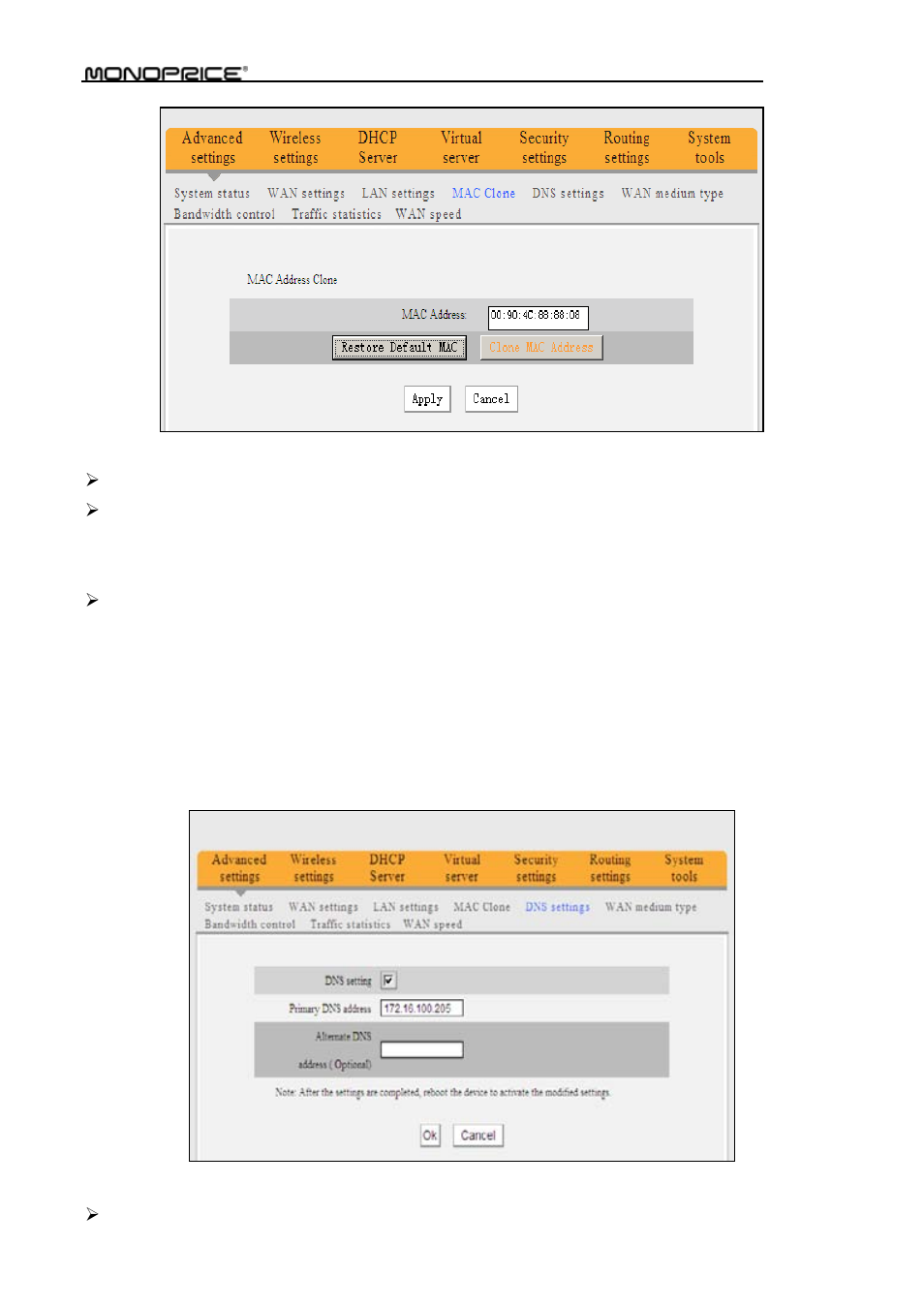 5 dns settings | Monoprice PID 8742 Wireless 802 11N Router with Internal Antenna and WPS Function 2T2R MIMO 300Mbps User Manual | Page 26 / 74