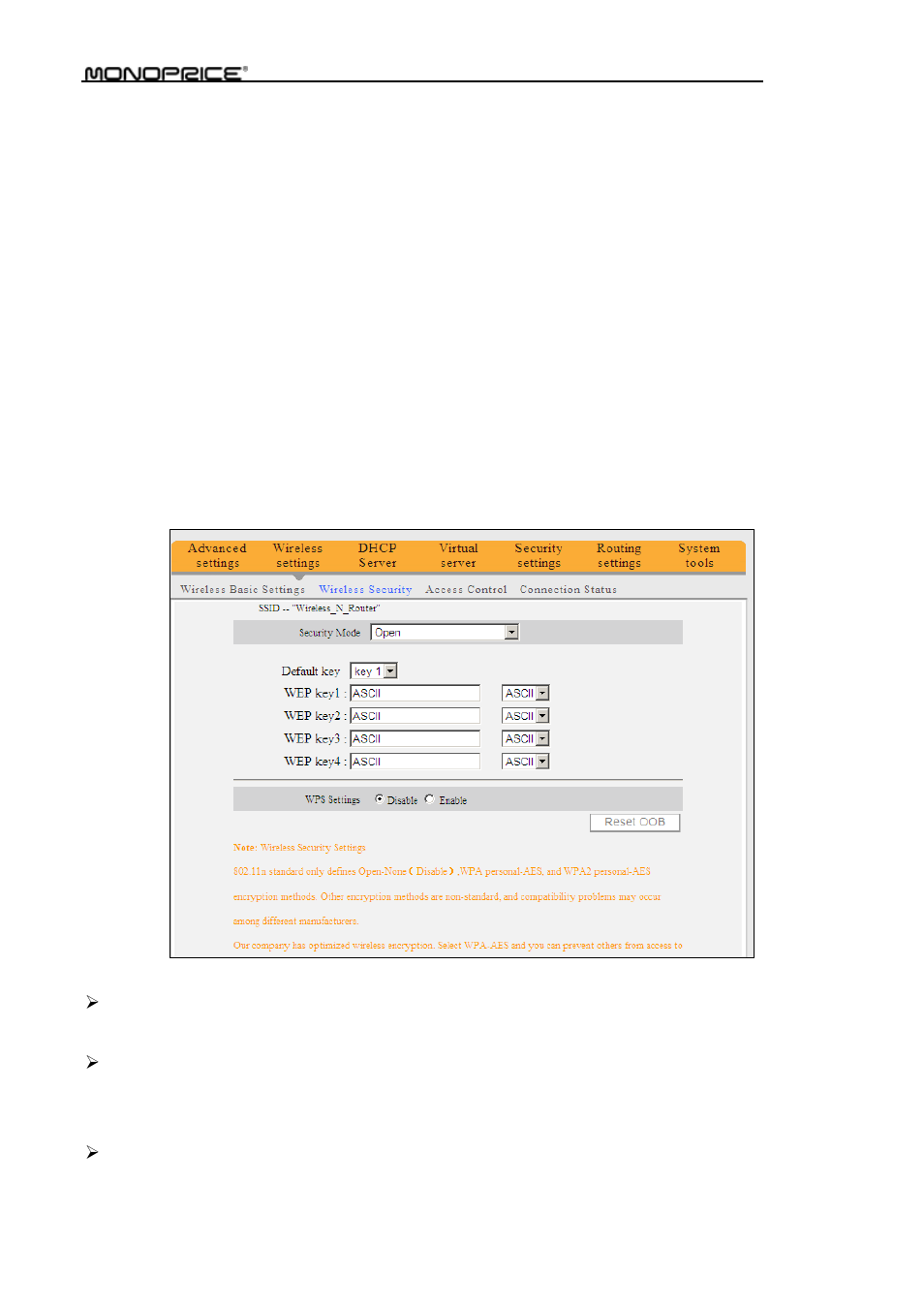 4 wep | Monoprice PID 8742 Wireless 802 11N Router with Internal Antenna and WPS Function 2T2R MIMO 300Mbps User Manual | Page 43 / 74