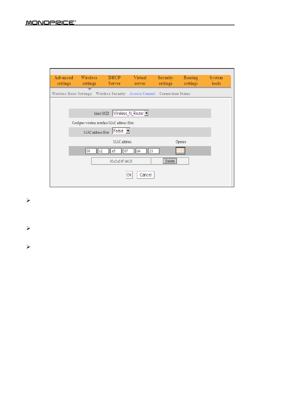 3 wireless access control, 4 connection status | Monoprice PID 8742 Wireless 802 11N Router with Internal Antenna and WPS Function 2T2R MIMO 300Mbps User Manual | Page 44 / 74