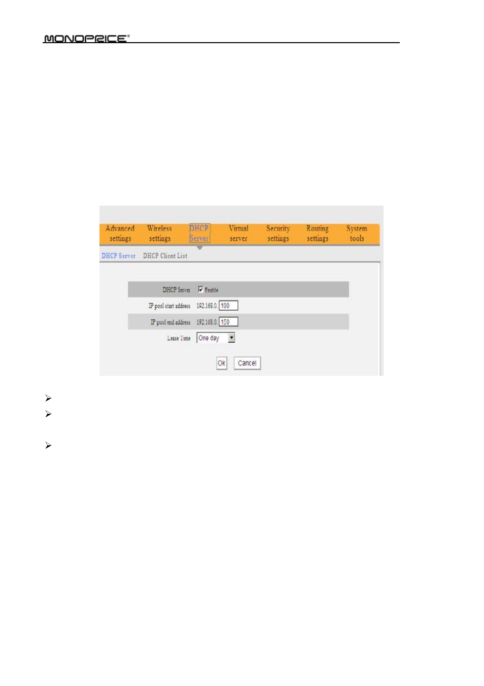 Chapter 6 dhcp server, 1 dhcp server | Monoprice PID 8742 Wireless 802 11N Router with Internal Antenna and WPS Function 2T2R MIMO 300Mbps User Manual | Page 46 / 74