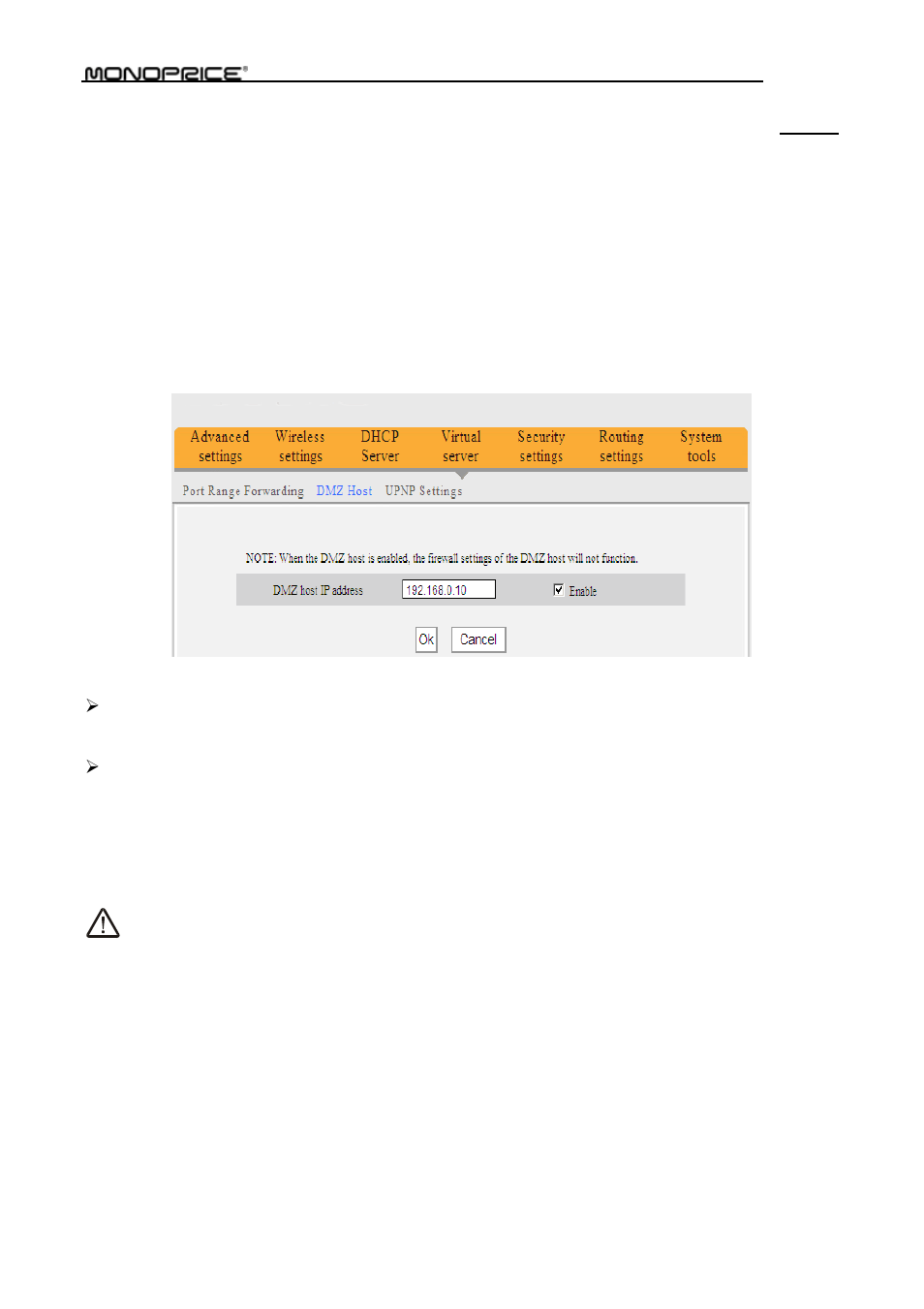 2 dmz settings, 3 upnp settings | Monoprice PID 8742 Wireless 802 11N Router with Internal Antenna and WPS Function 2T2R MIMO 300Mbps User Manual | Page 50 / 74