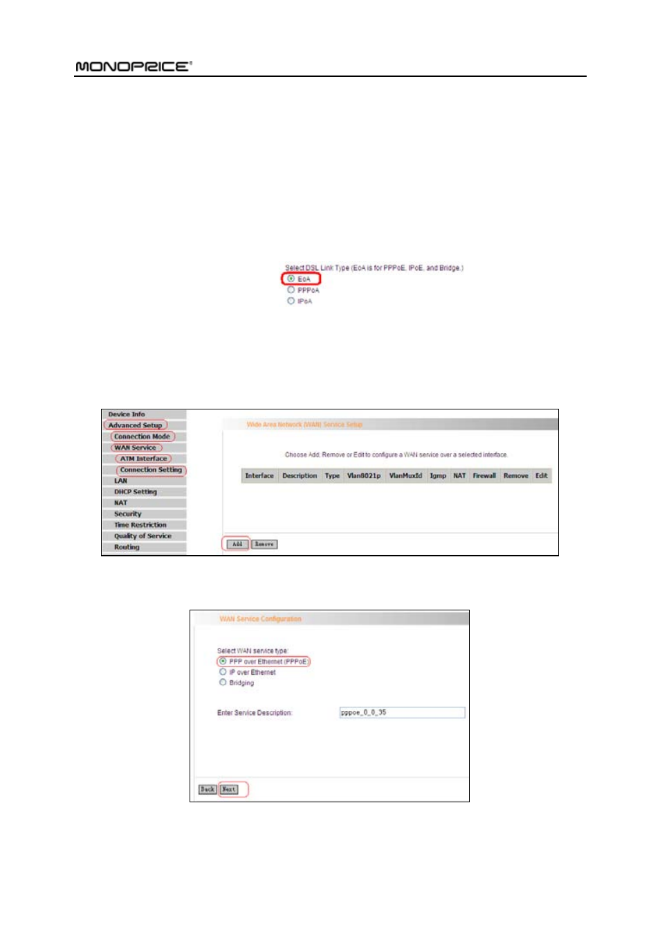 2 wan service, Wan configuration in dsl mode, Ppp over ethernet (pppoe) | Monoprice PID 8743 Wireless N ADSL2 Modem and Router 802 11N WPS Function 2T2R 300Mbps User Manual | Page 38 / 147