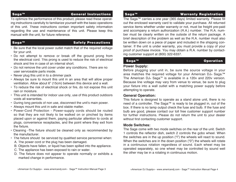 American DJ Saga User Manual | Page 2 / 4