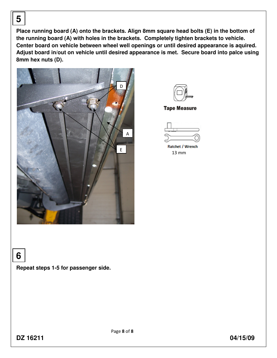 Dee Zee DZ16211 User Manual | Page 8 / 8