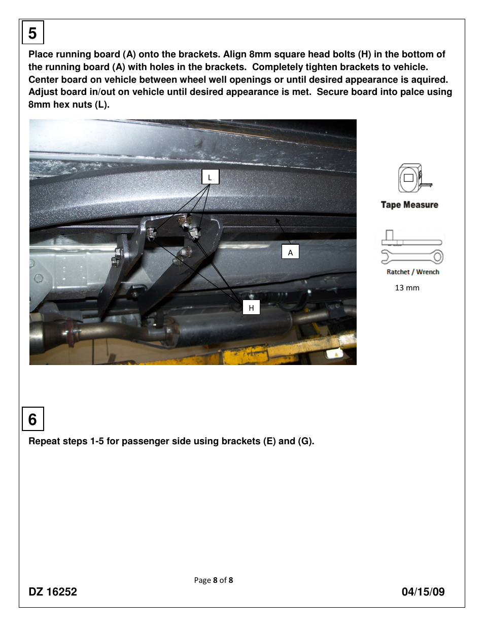 Dee Zee DZ16252 User Manual | Page 8 / 8