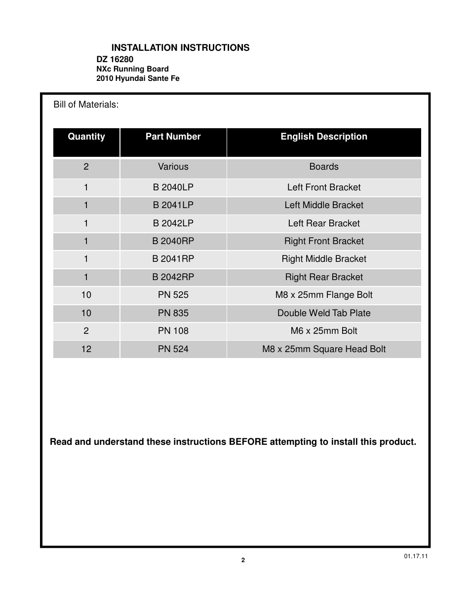 Dee Zee DZ16280 User Manual | Page 2 / 8