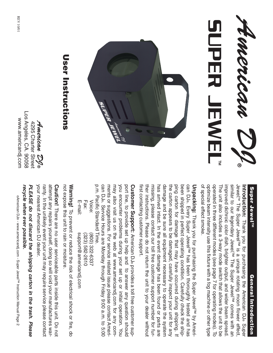 American DJ Super Jewel User Manual | 6 pages