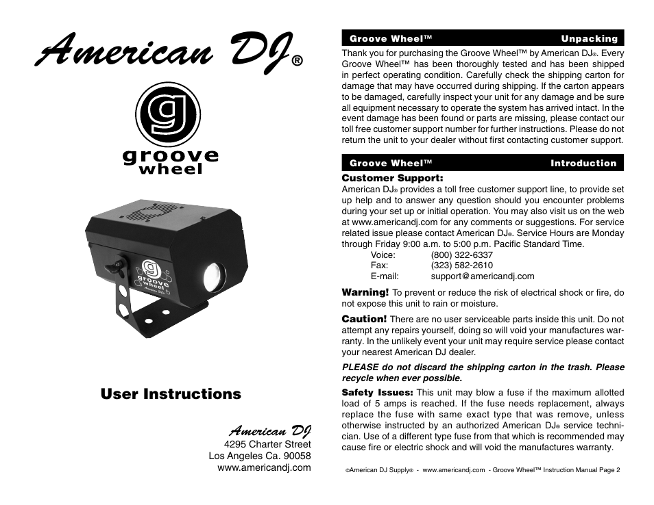American DJ Groove Wheel User Manual | 4 pages