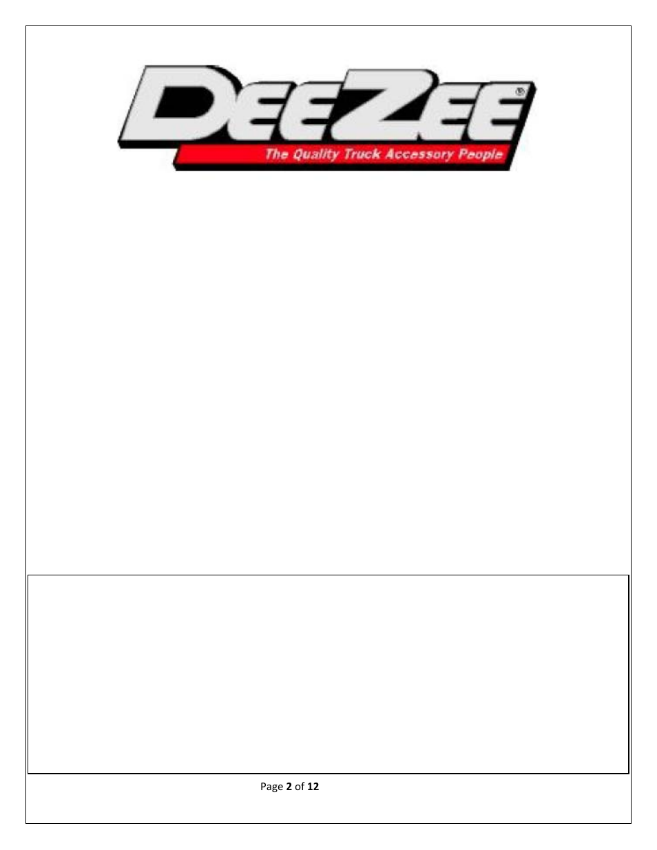 Dee zee running board installation instructions | Dee Zee FX21934 User Manual | Page 2 / 12