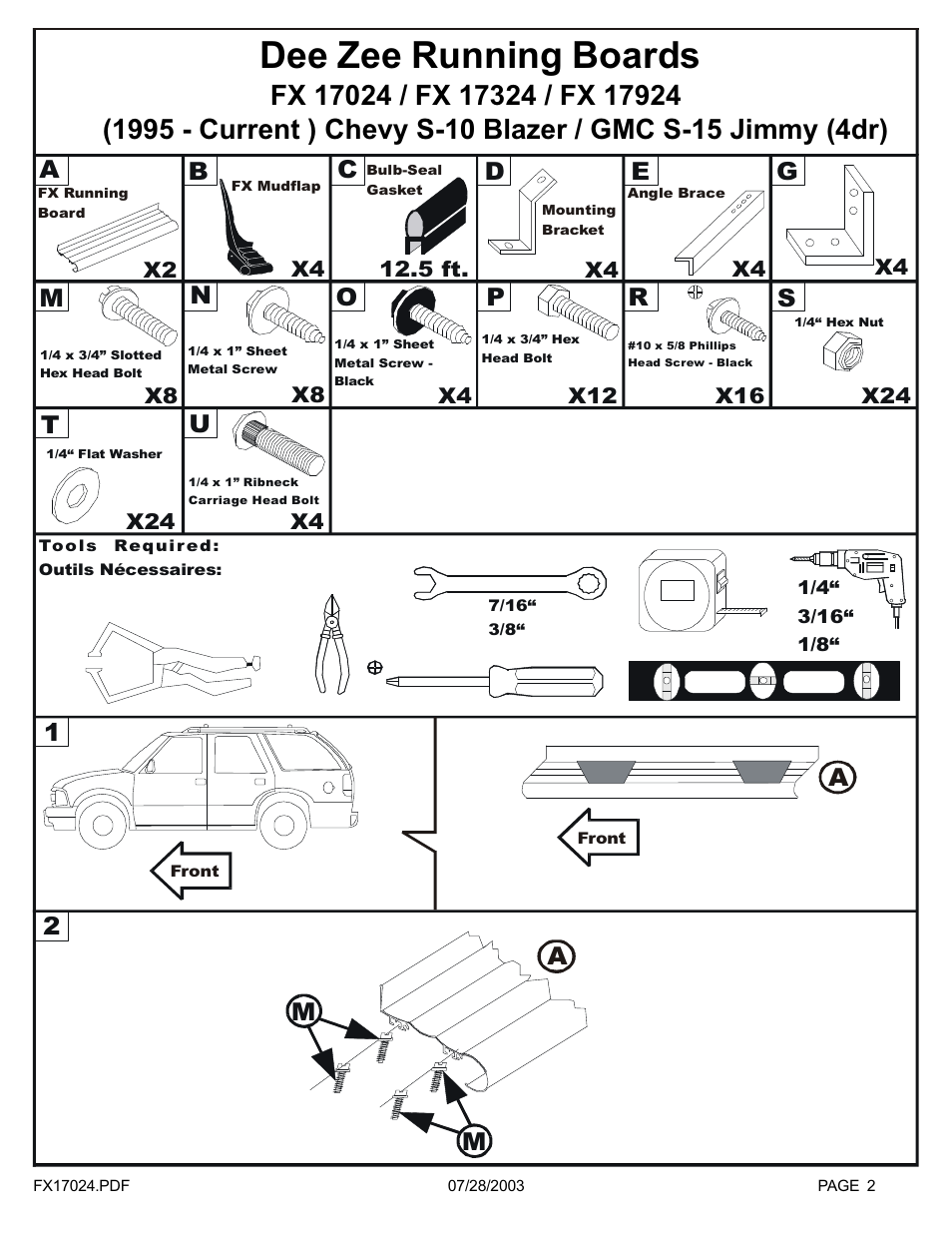 Dee zee running boards, Ab e d c, M2 1 | Dee Zee FX17924 User Manual | Page 3 / 7