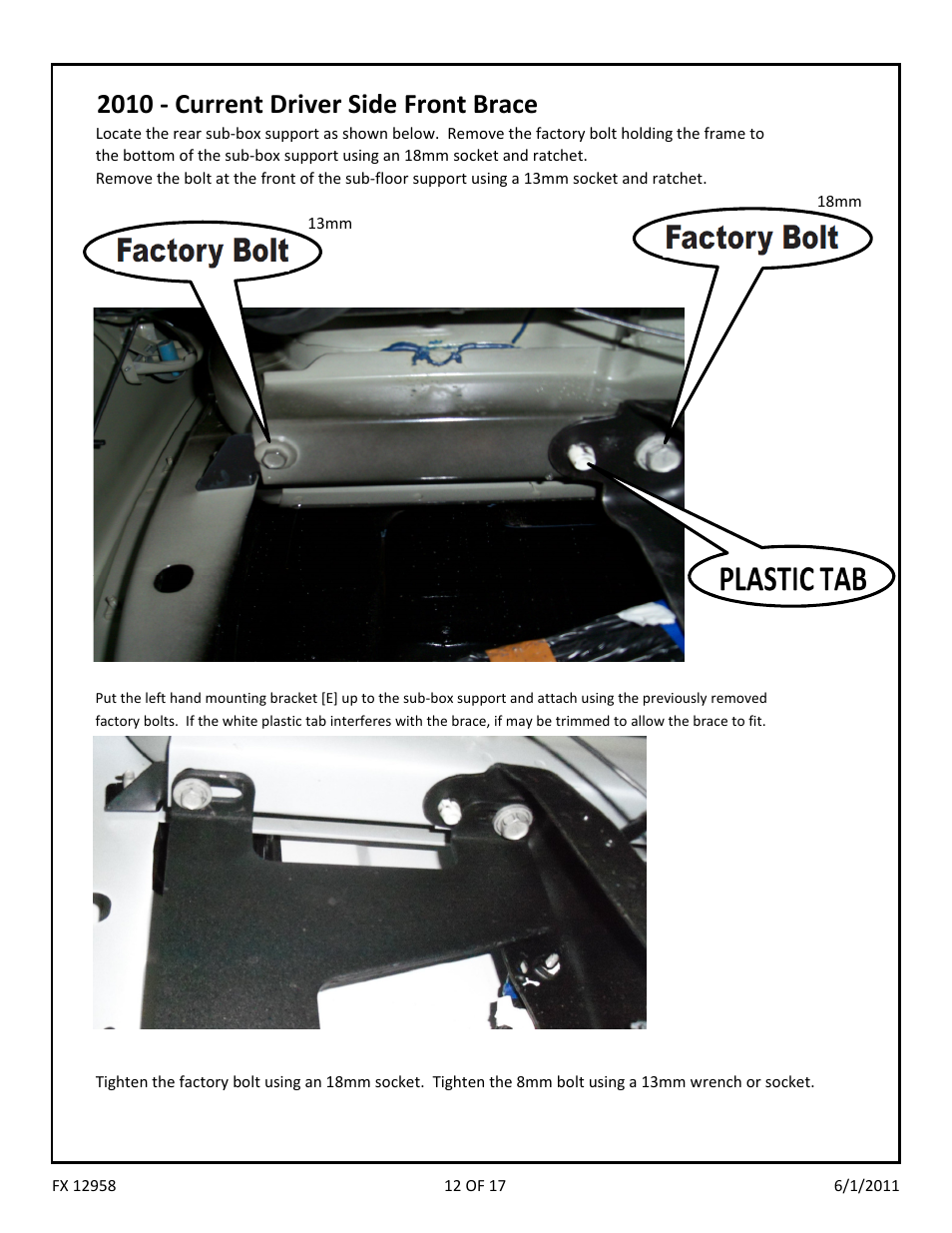 2010 - current driver side front brace | Dee Zee FX12358 User Manual | Page 14 / 19