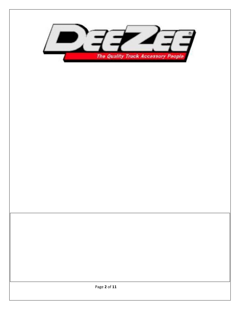 Dee zee running board installation instructions | Dee Zee FX22979 User Manual | Page 2 / 11
