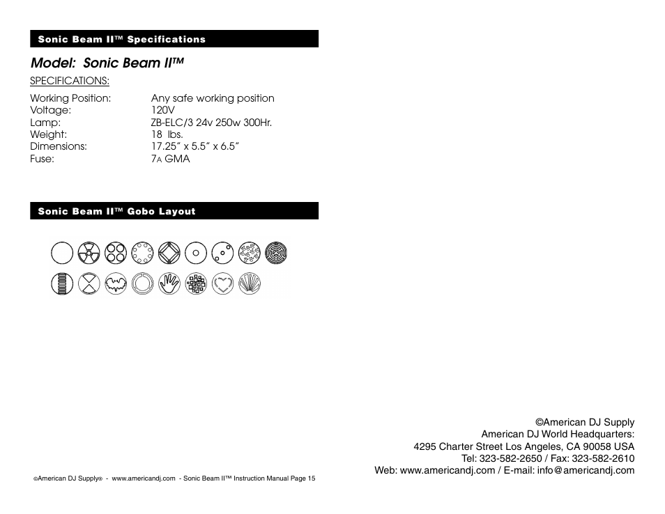 Model: sonic beam ii | American DJ Sonic Beam II User Manual | Page 8 / 8