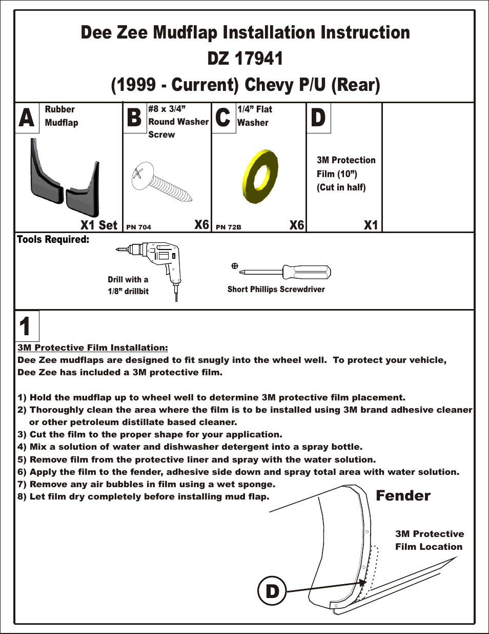 Fender | Dee Zee DZ17941 User Manual | Page 3 / 4