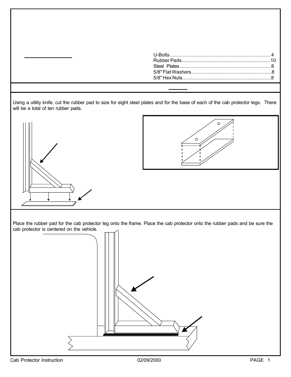 Db-1500, Rubber pad steel plate | Dee Zee DB-1500 User Manual | Page 2 / 3