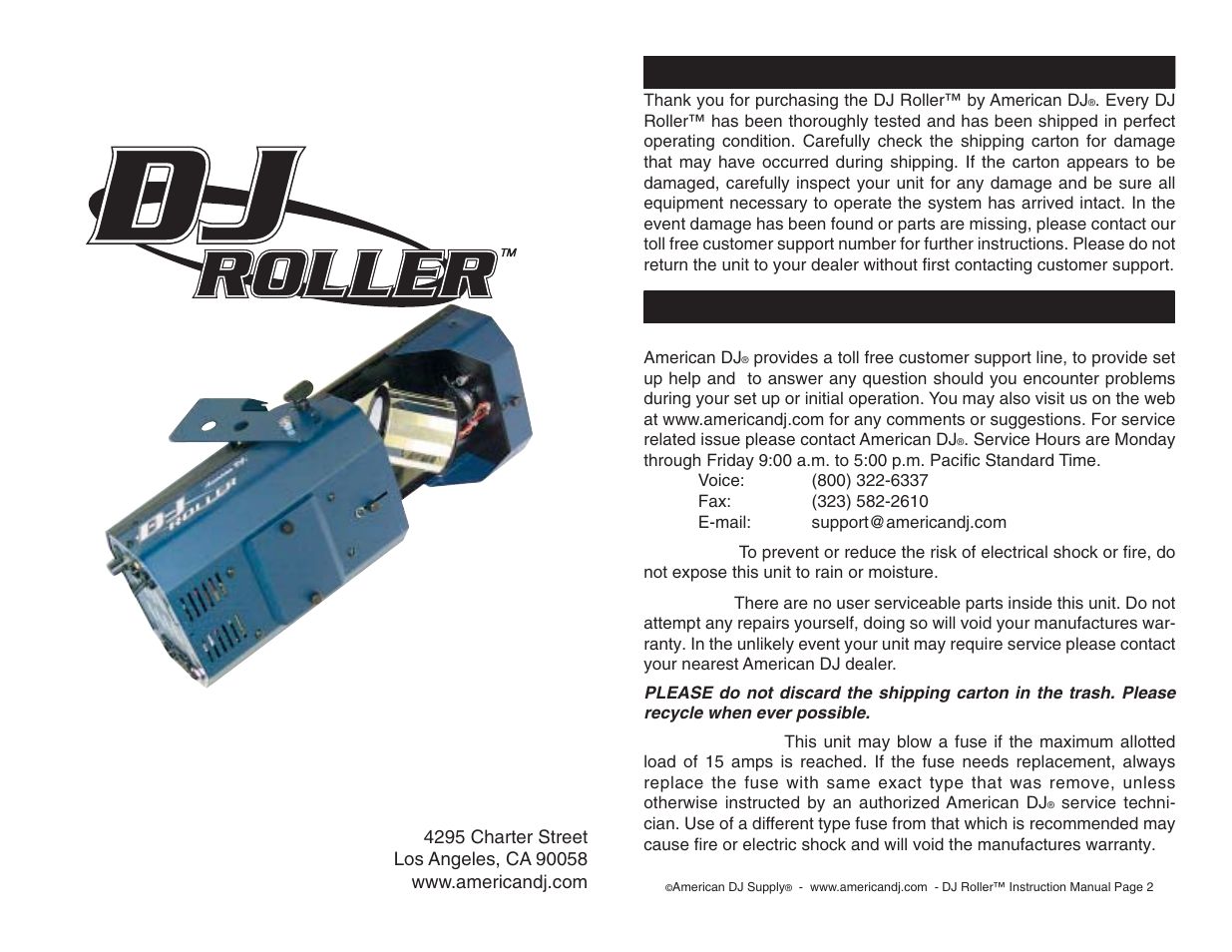 American DJ DJ Roller User Manual | 8 pages