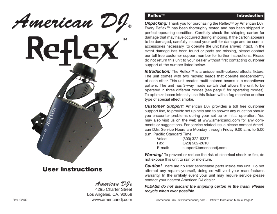 American DJ Reflex User Manual | 4 pages