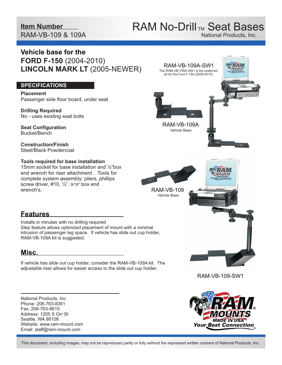 Dee Zee RAM-VB-109A-SW1 User Manual | 2 pages