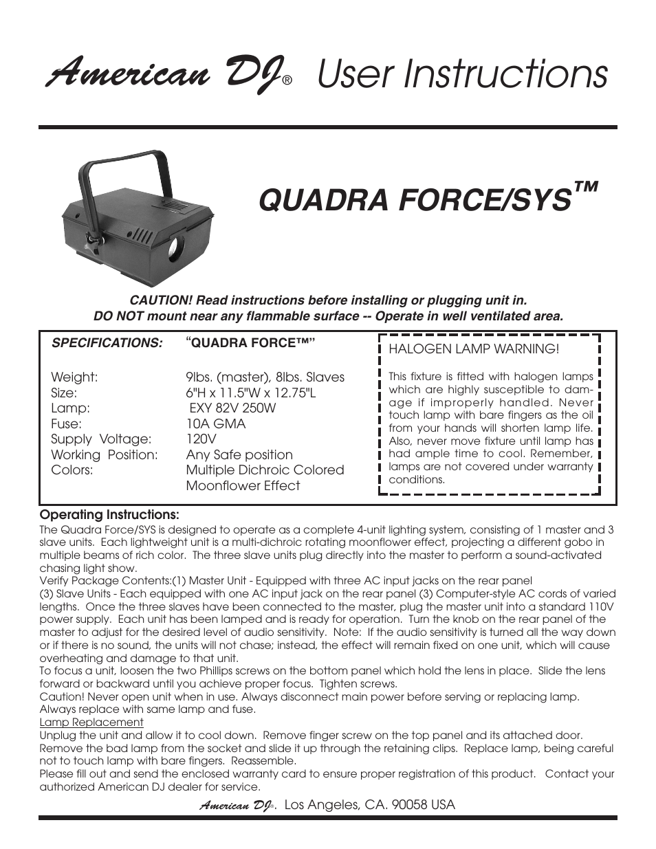 American DJ Quadra Force/Sys User Manual | 1 page