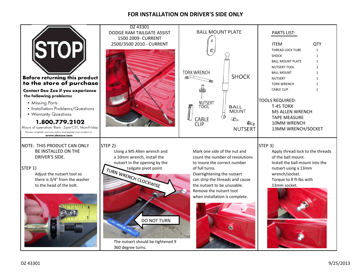 Dee Zee DZ43301 User Manual | 2 pages