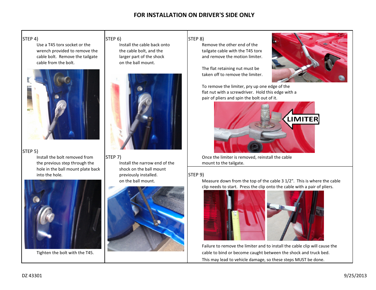 For installation on driver's side only | Dee Zee DZ43301 User Manual | Page 2 / 2