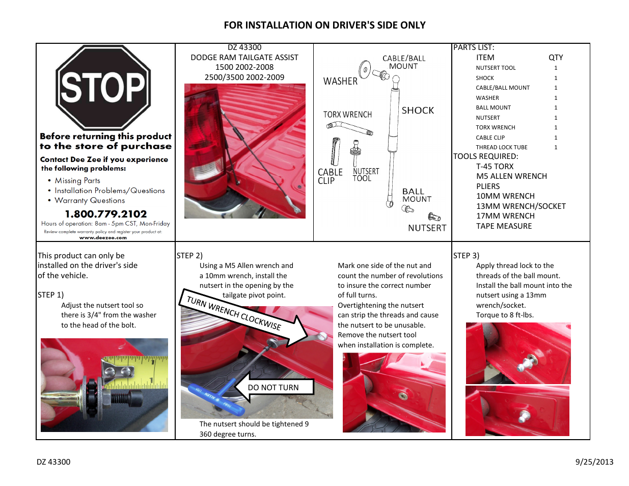 Dee Zee DZ43300 User Manual | 2 pages