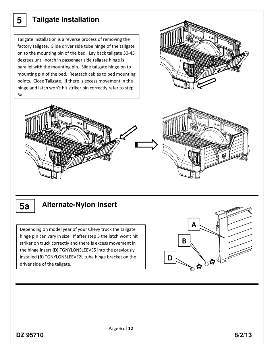 Ab d, Tailgate installation, Alternate-nylon insert | Dee Zee DZ95710 User Manual | Page 6 / 12