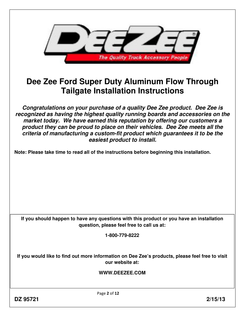 Dee Zee DZ95721 User Manual | Page 2 / 12